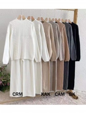 Solid Color Knitted Hooded Sweater and Pants Set